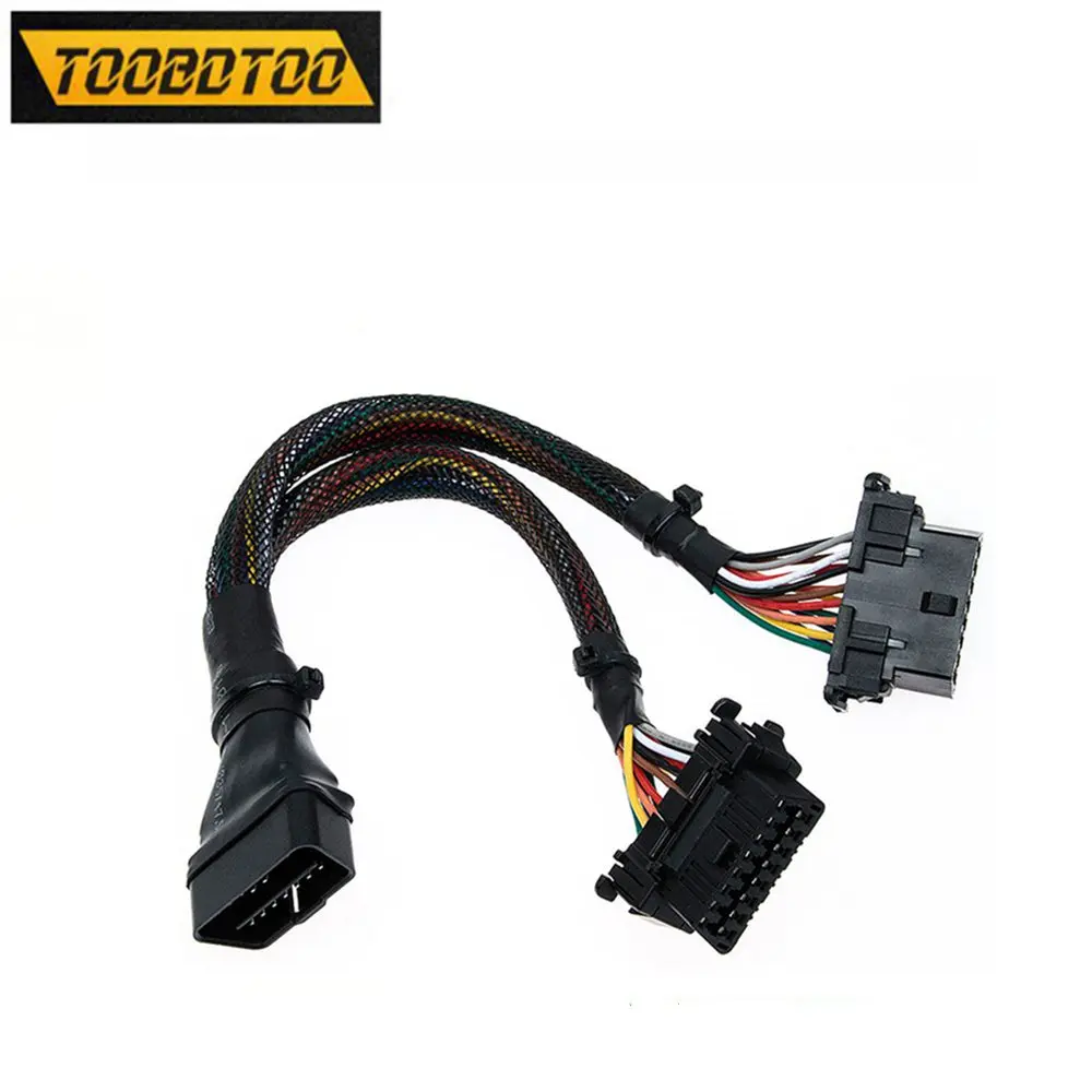 

Best quality OBD2 Male to Dual Female Elbow Extension Cable with 16pins Available to Connected 1 IN 2 Converted OBD 2