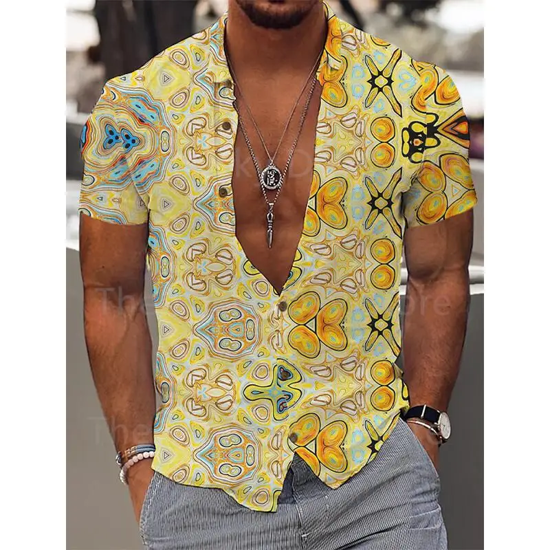 Stilvolle Herren Luxus Social Camisa Hawaii Blumen übergroße Kurzarmhemd Harajuku Vintage Muster Sommer Freizeit kleidung