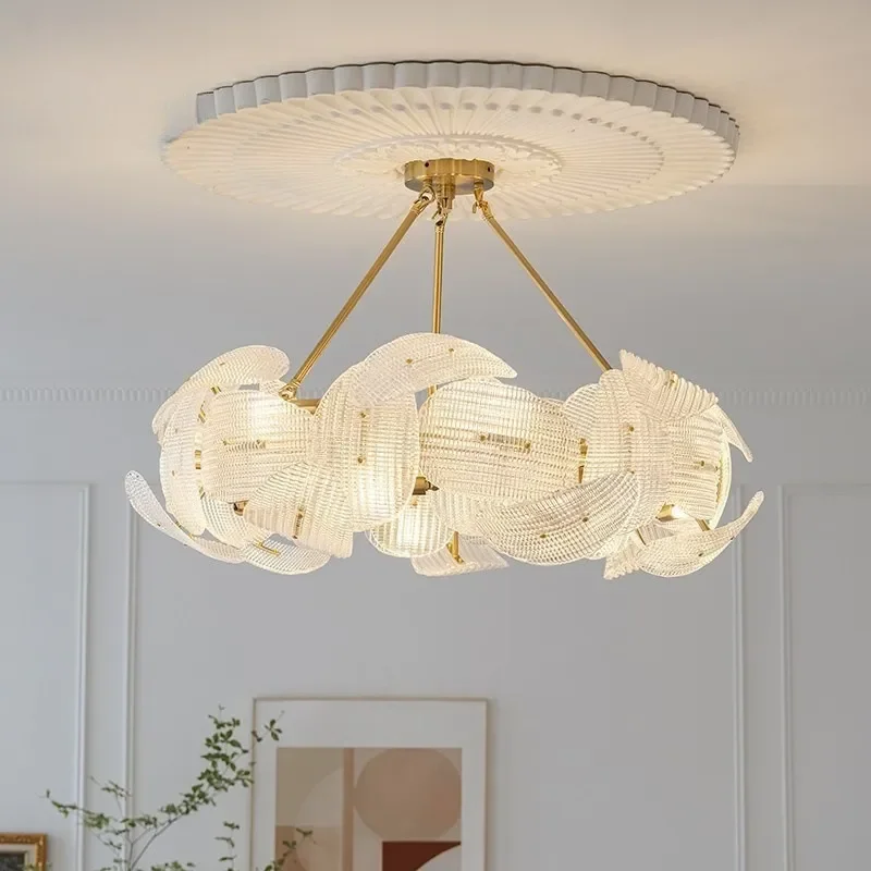 French Modern Classical Glass Pendant Light Living Room Main Chandeliers Bedroom Creative Headlights Kitchen Island Hanging Lamp