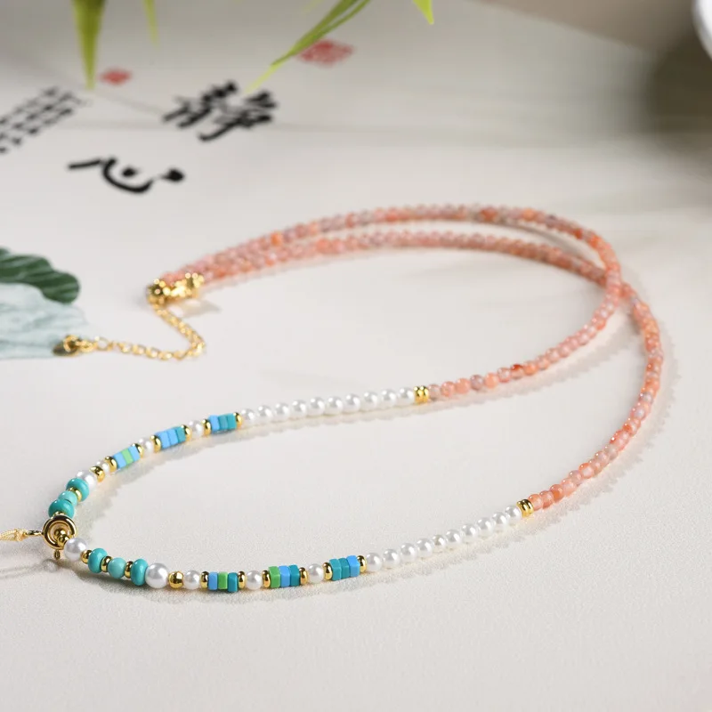 

Nankong necklace female green pine magnesite beaded necklace 2026 new light luxury high blue female collarbone