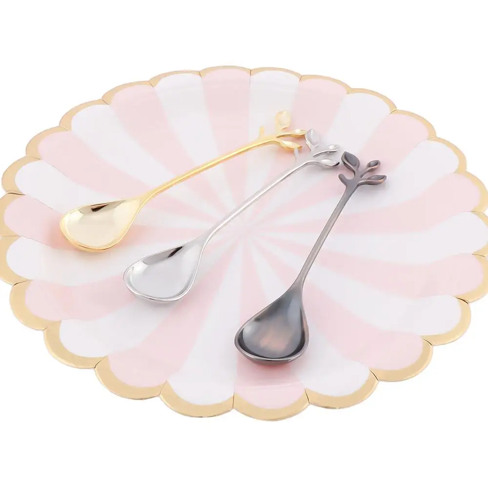 Bronze Tableware Branch Shape Royal Style for Snacks Kitchen Dining Bar Flatware Mini Dessert Spoon Small Coffee Spoon Cutlery