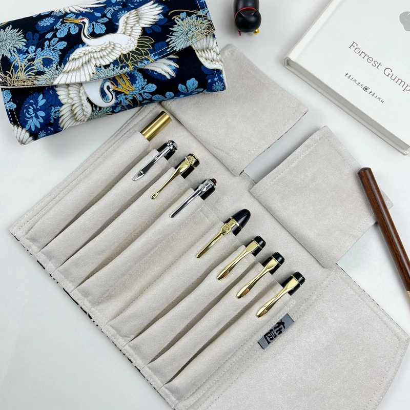 High Quality Stationery Storage Bag Fabric Stationery Box, 8-Hole Pen Bag, Fountain Pen Roll-up Pencil Case