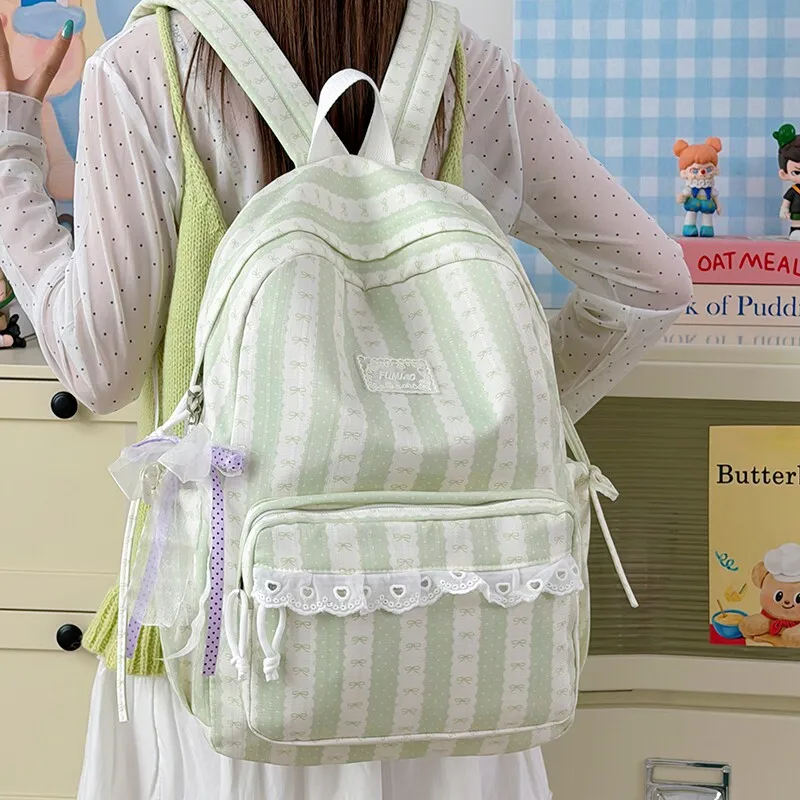 Gentle and fresh color scheme striped design backpack for girls and students, suitable for daily commuting, shopping, spring out
