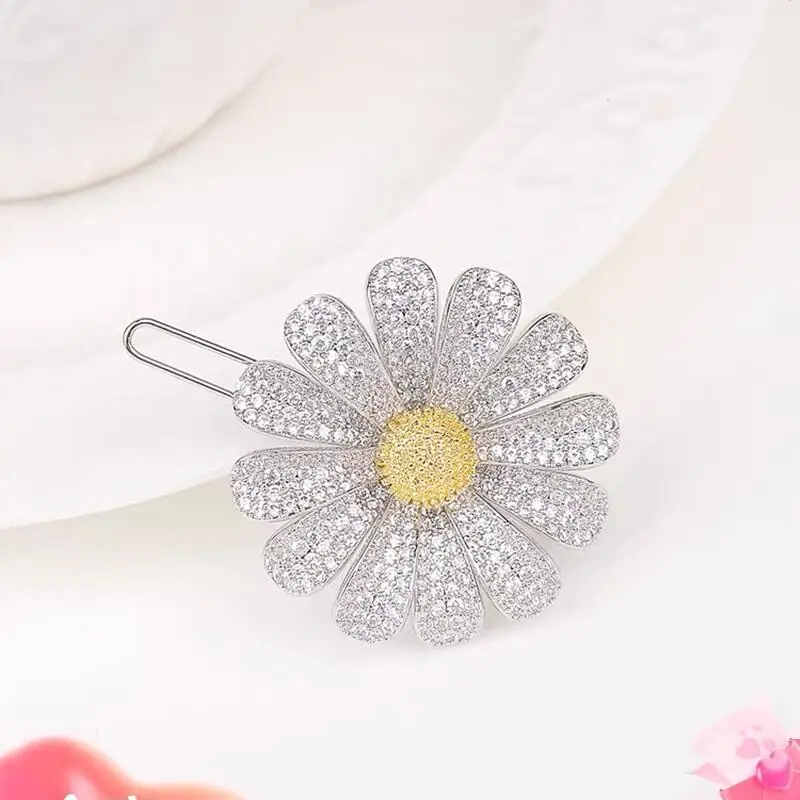 SENYU Luxury Flower Hairpins Beautiful Mini Zirconia Micro-inlay Daisy Hairclip Fashion Women Hairband Wedding Bridal Jewelry