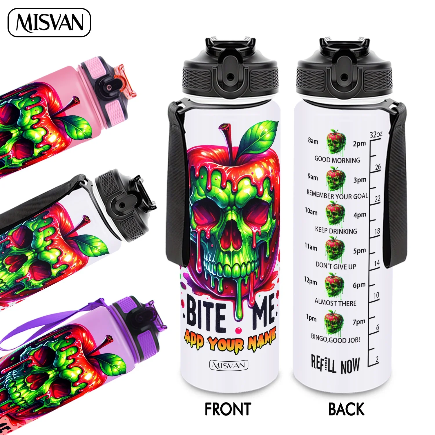 

Бутылка для воды 32 унции с индивидуальным дизайном, принт «Череп с каплями» (Apple Dripping Print Design), для ежедневного увлажнения организма, для спортзала, активного отдыха и велоспорта.