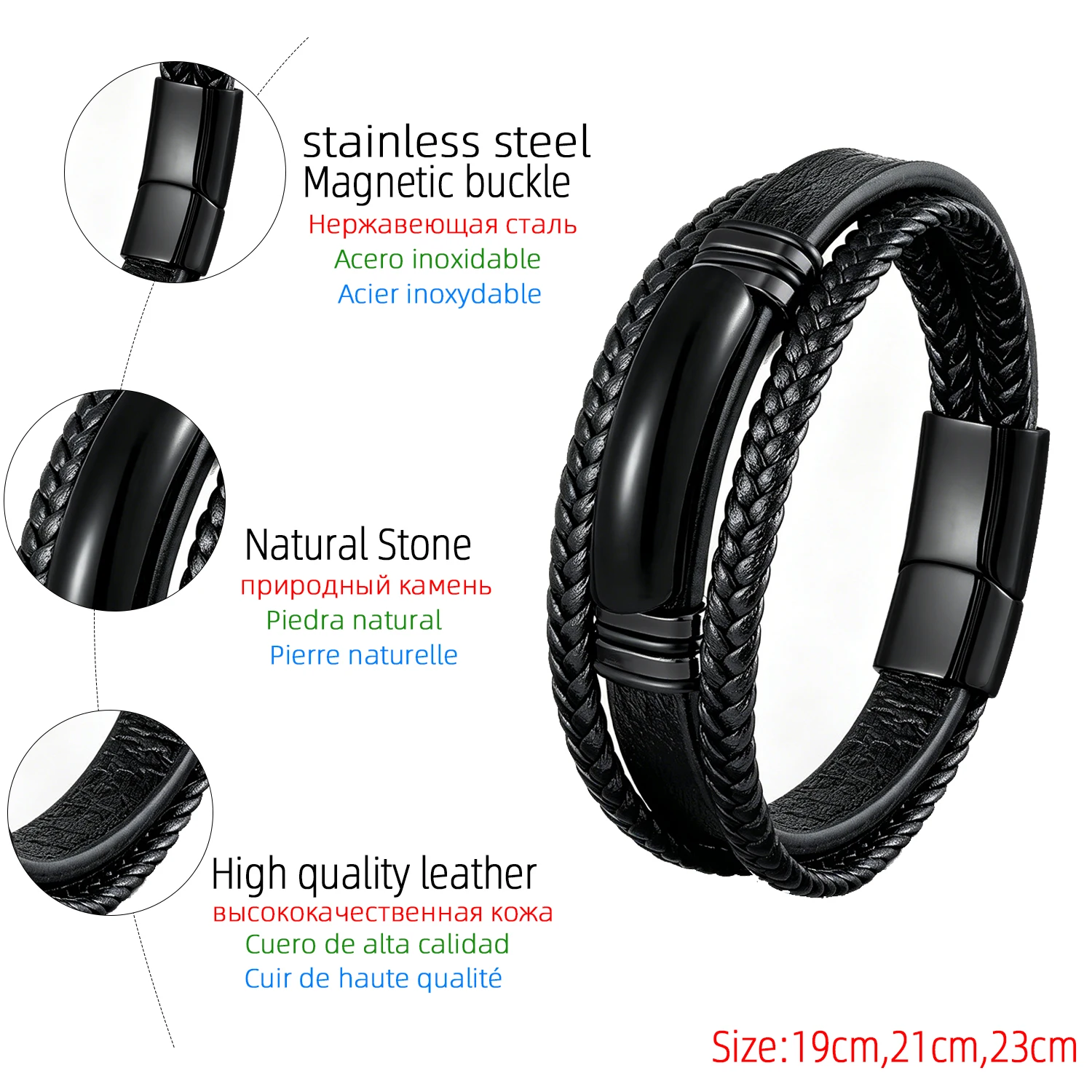 Naturkristallstein-Lederarmband für Männer – Geflochtenes Leder, Edelstahlverschluss, spiritueller Meditationsschmuck – Detail 11