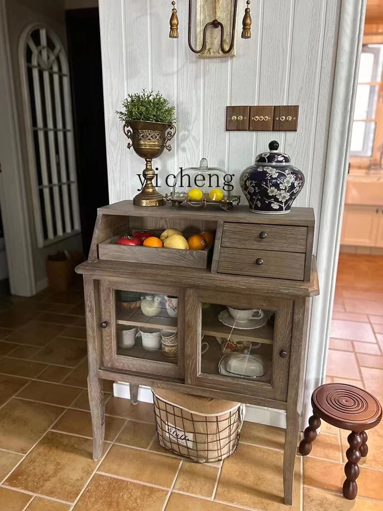 

ZYA Country White Oak Solid Wood Sideboard Cabinet for Living Room Small Apartment Display Cabinet