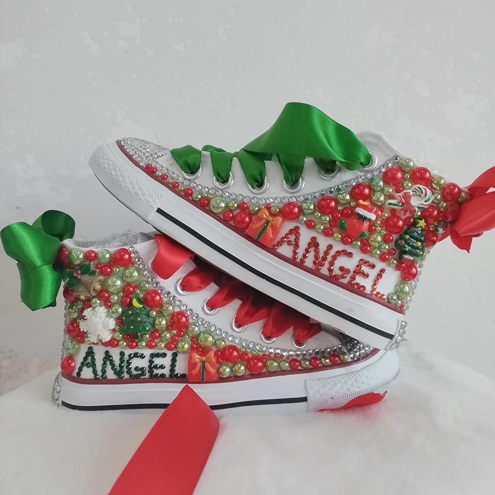 Handmade Rhinestone Bling Girls Womens Kids And Mother Candy Canvas Shoes Pearls Sneakers For Girl Birthday Party Christmas gift