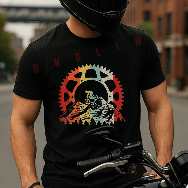 

Mountain Biker Gear Graphic Men's T Shirt Moto Casual Dress Cotton Round Neck Short Sleeved T-shirt Tees