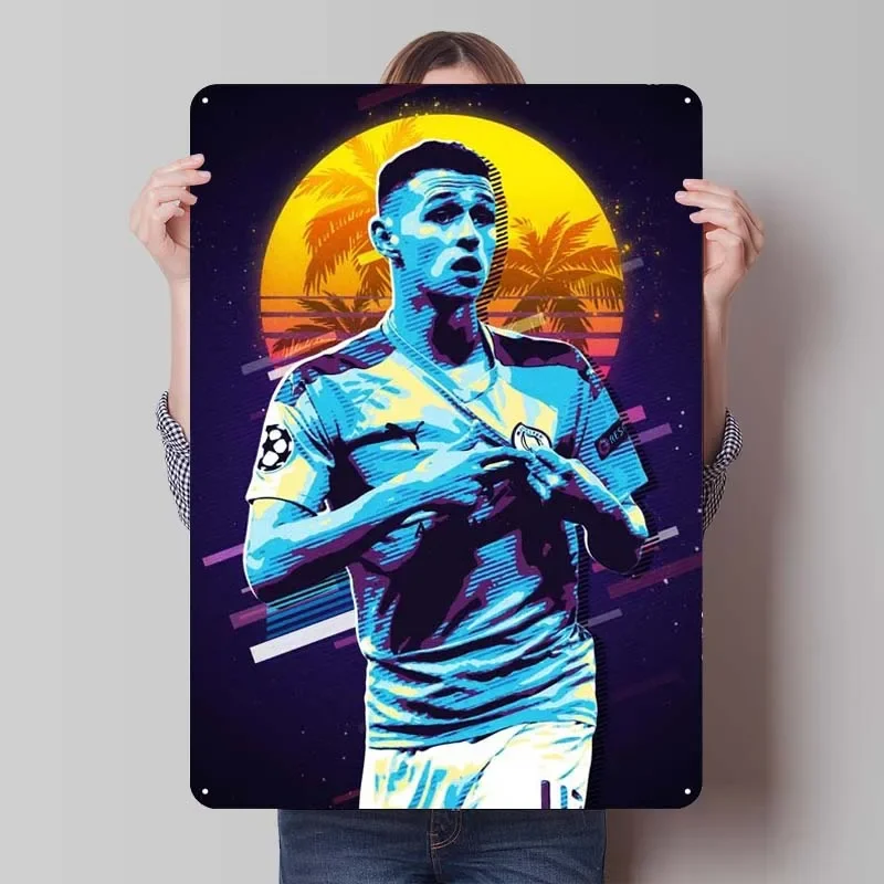 Phil Foden Pop Art Sport Metal Poster Decoration Wall Decor Living Room Vintage Metal Sign Tin Sign for Wall Art Decoration Home