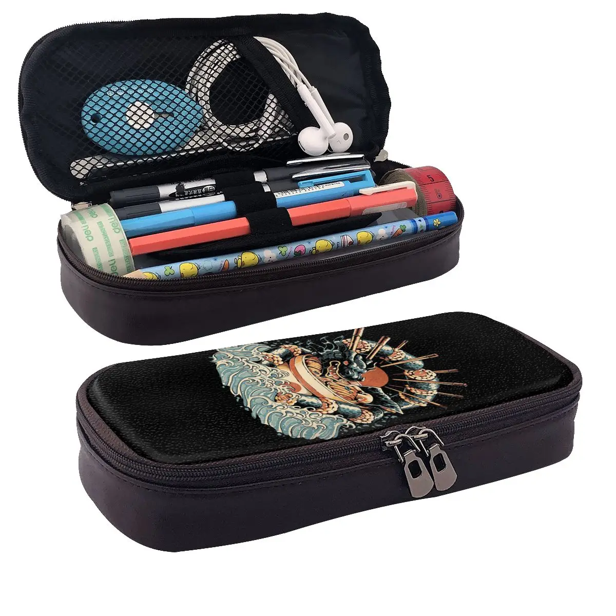 Dragon Sushi Ramen - Black Version Leather Pencil Case Pencil Pouch Large Capacity Pen Box Pencil Bag for Boys Girls School