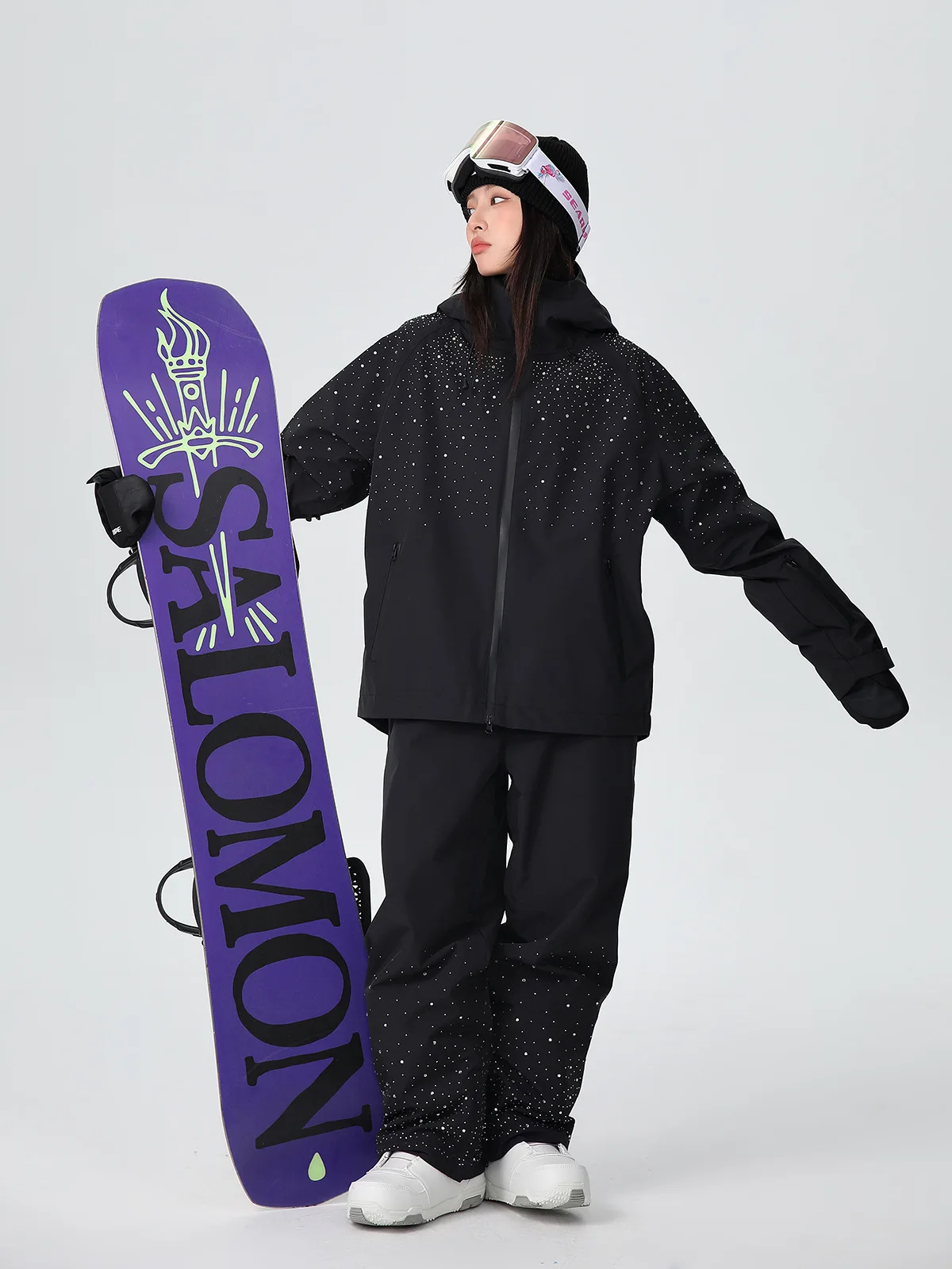 SEARIPE 2026 Women 3L Rhinestone Ski Suit Fleece Lined Waterproof Fully Taped Snowboard Ski Jacket Pants Set Winter Outdoor