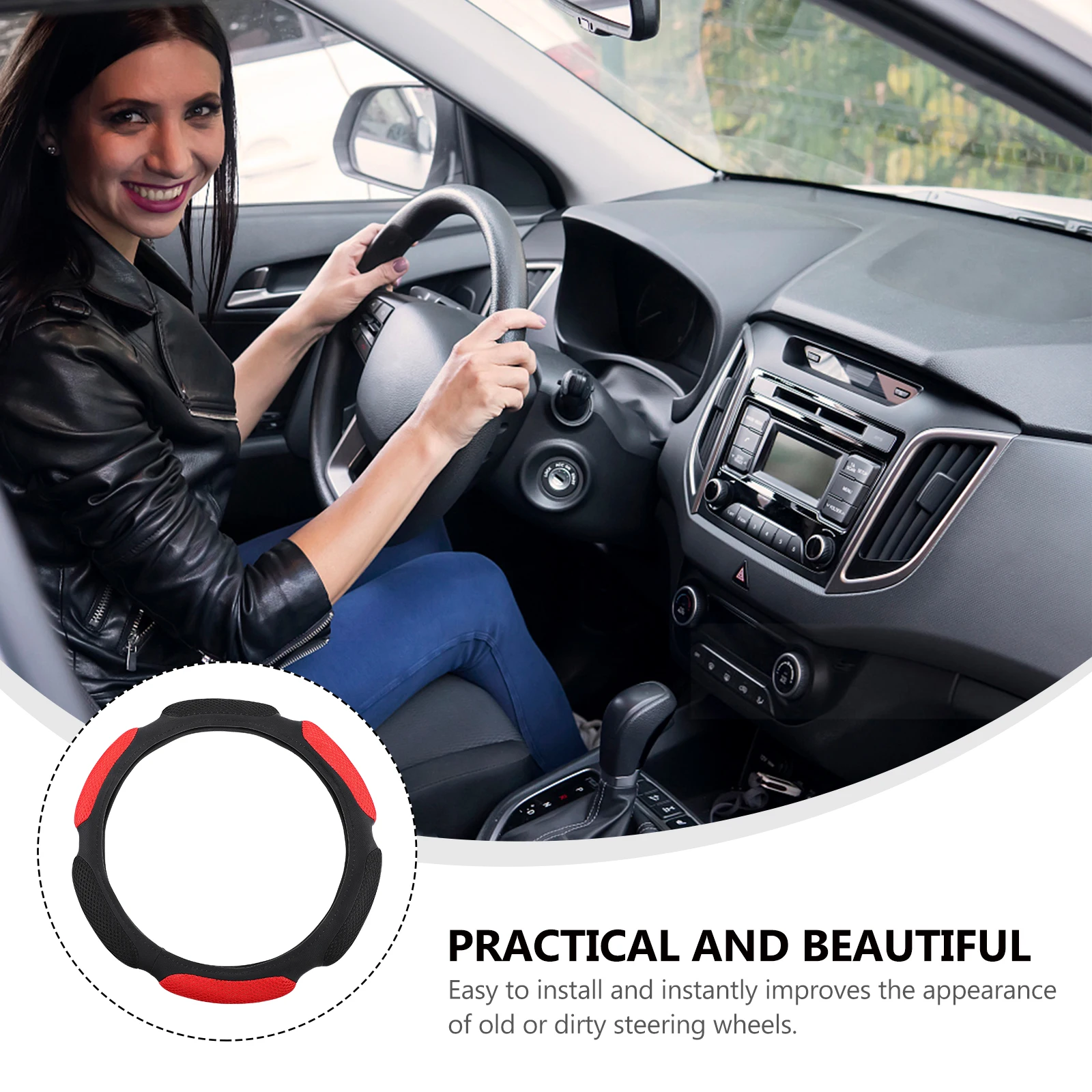 

Steering Wheel Cover Polyester Summer Protector Car Interior Decor Durable Non Slip Ergonomic Design Automotive for Car