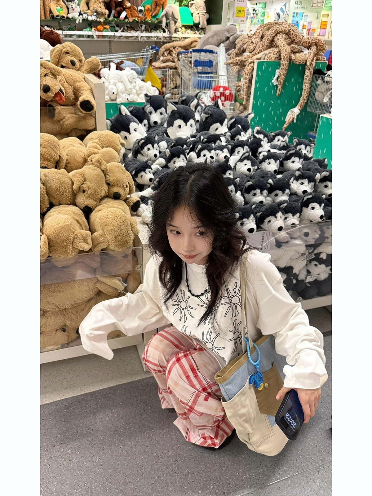 Sakura Lazy Girl Long Sleeve round Neck Cotton T-Shirt Casual Base Layer Top Loose Fit Versatile Pure Cotton Leisure Top