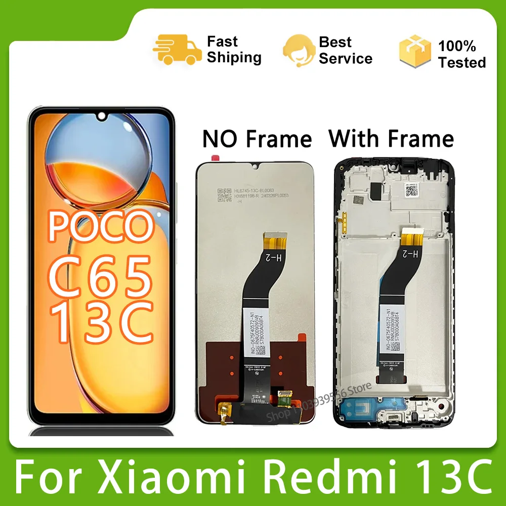 

6.74" For Xiaomi Redmi 13C 23100RN82L LCD Display + Touch Screen With Frame Digiziter Assembly For POCO C65 Screen Replacement