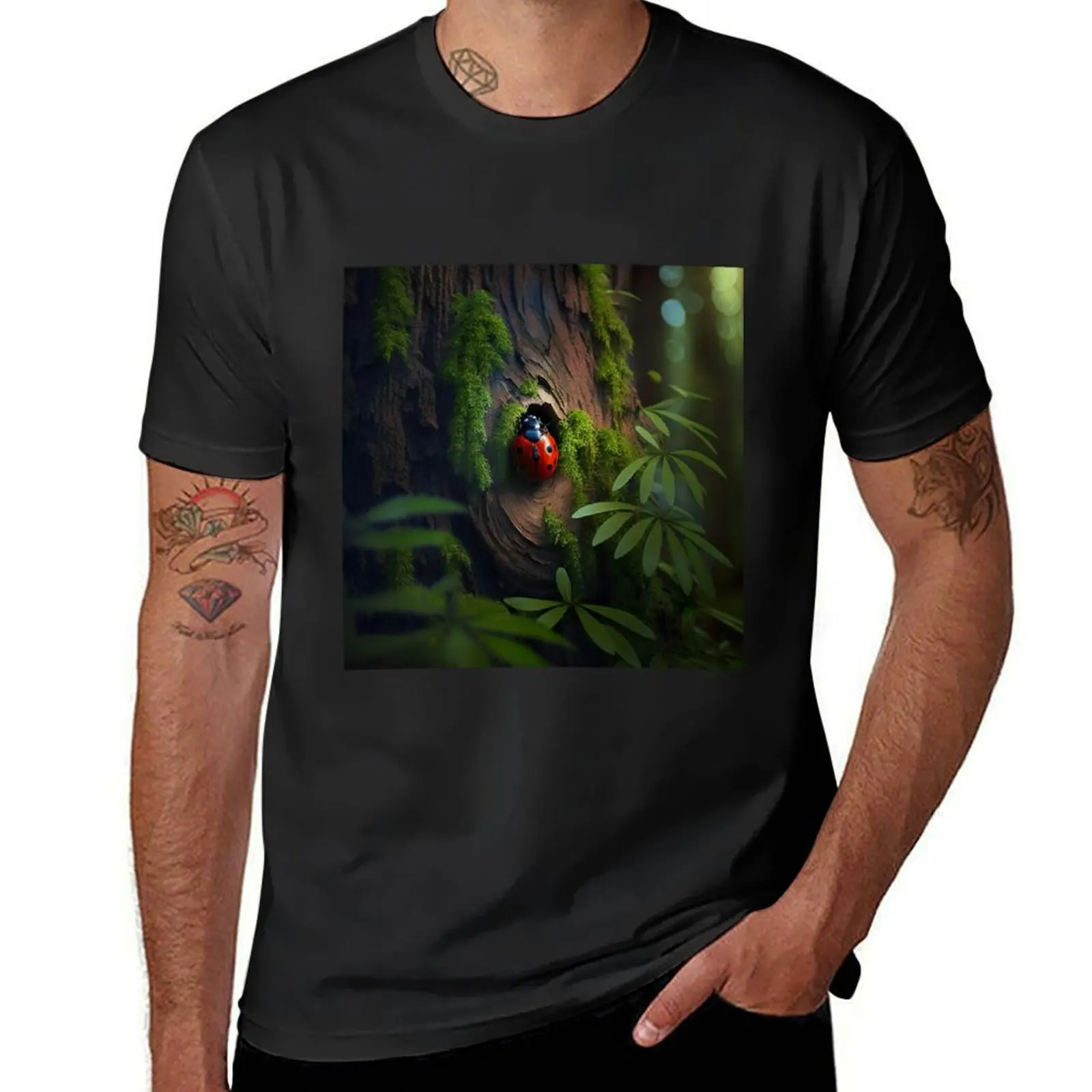 Ladybug in the forest T-Shirt Aesthetic clothing blanks kawaii clothes mens funny t shirts