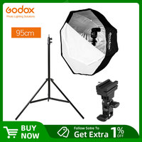 Godox 95cm 37.5'' Octagon Umbrella Softbox Light Stand Type-B Hot Shoe Holder Bracket Kit for Canon Nikon Godox Speedlite Flash