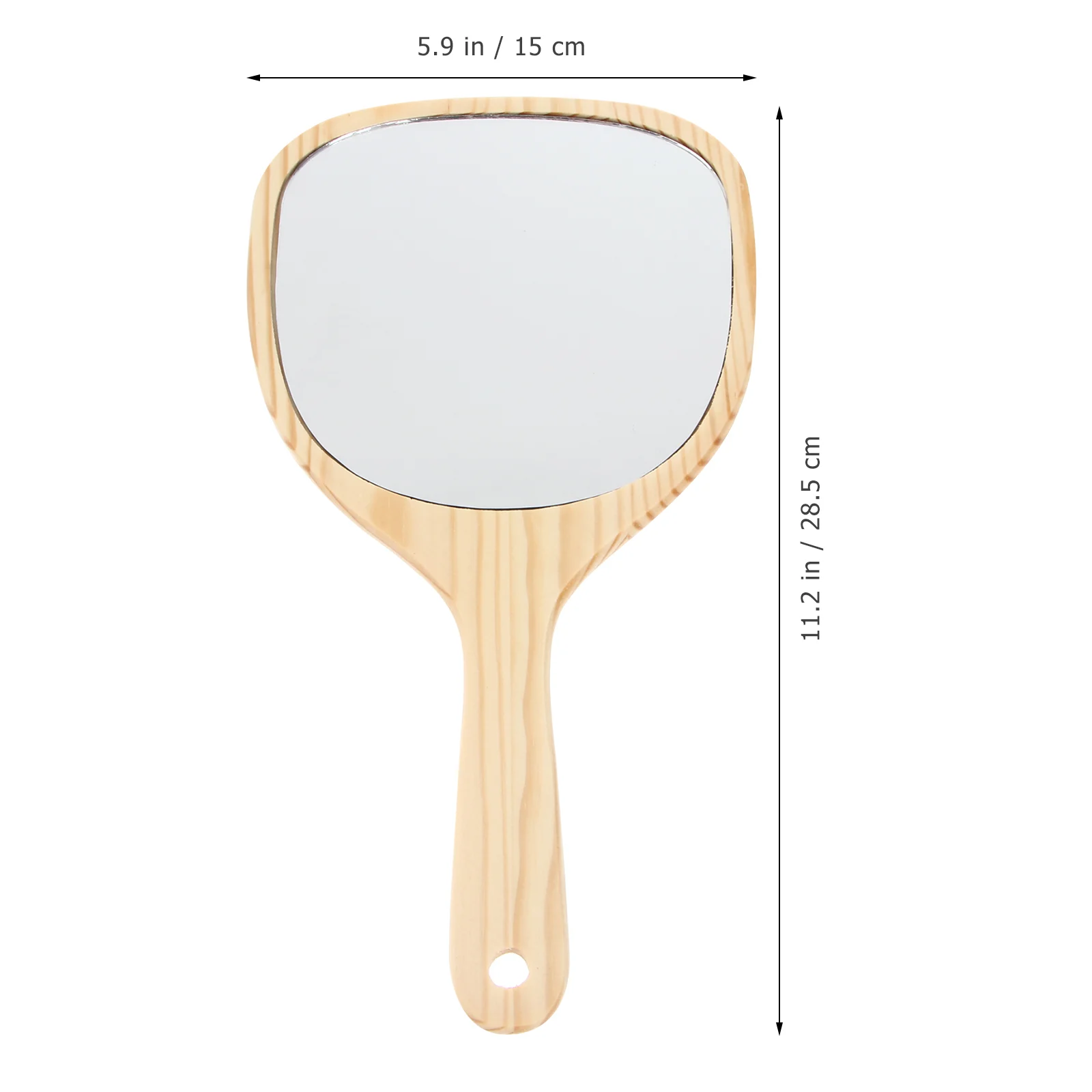 1pc Specchio con manico in legno retrò Specchio per trucco portatile per donne Ragazze Specchio in legno Specchio portatile