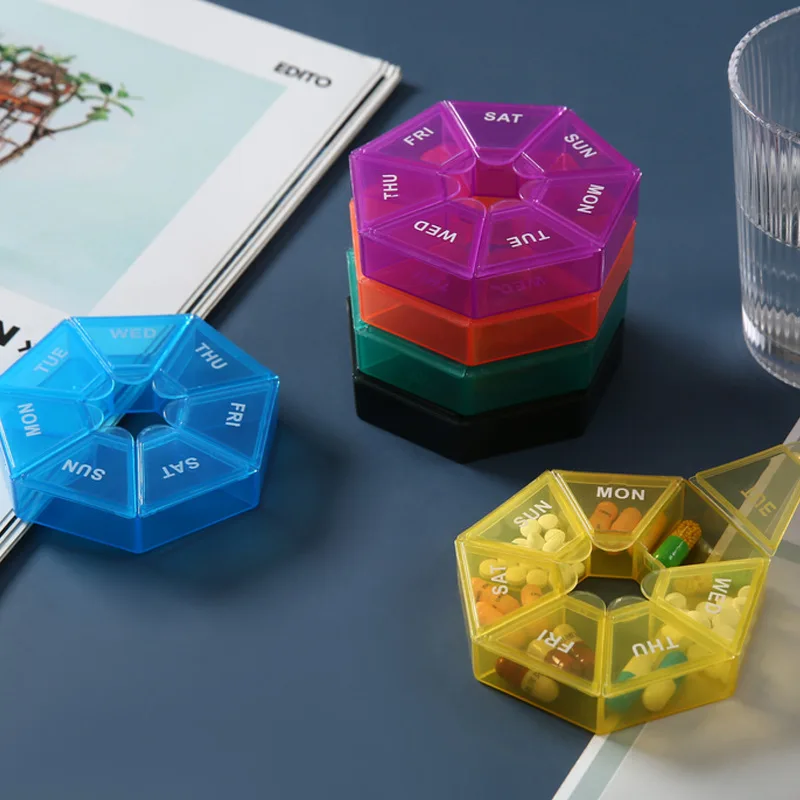 Portable Pill Box 7 Day 7 Compartments Food Grade PP Plastic Medicine Organizer Travel Pill Case