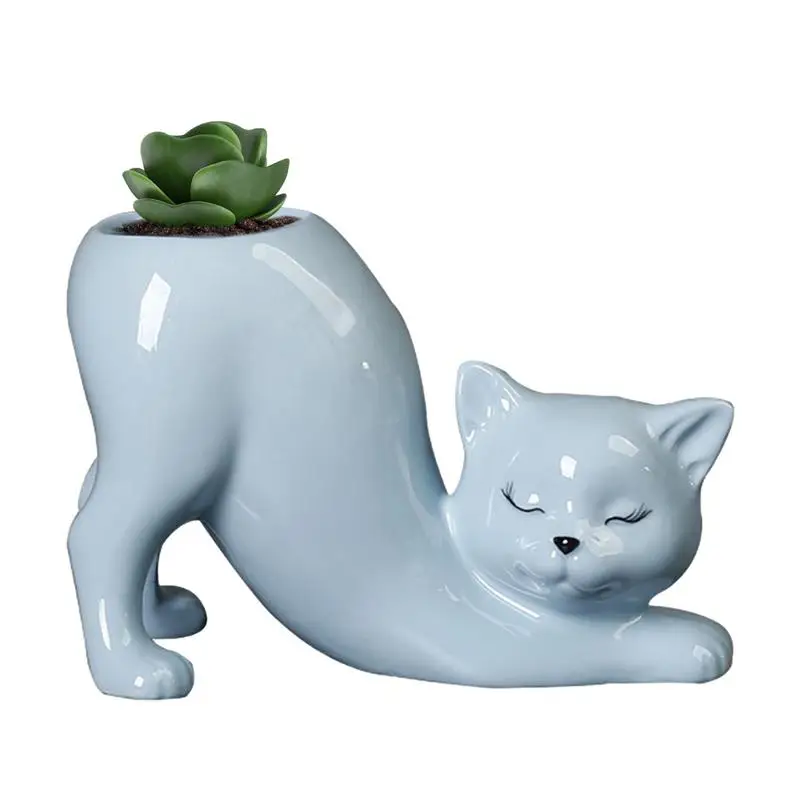 adorable Cat Planter Mini Cat Shaped Ceramic Flowerpot Vase Cute Cat Tail Succulent Planting Pot Porcelain Flower Vase Flowerpot