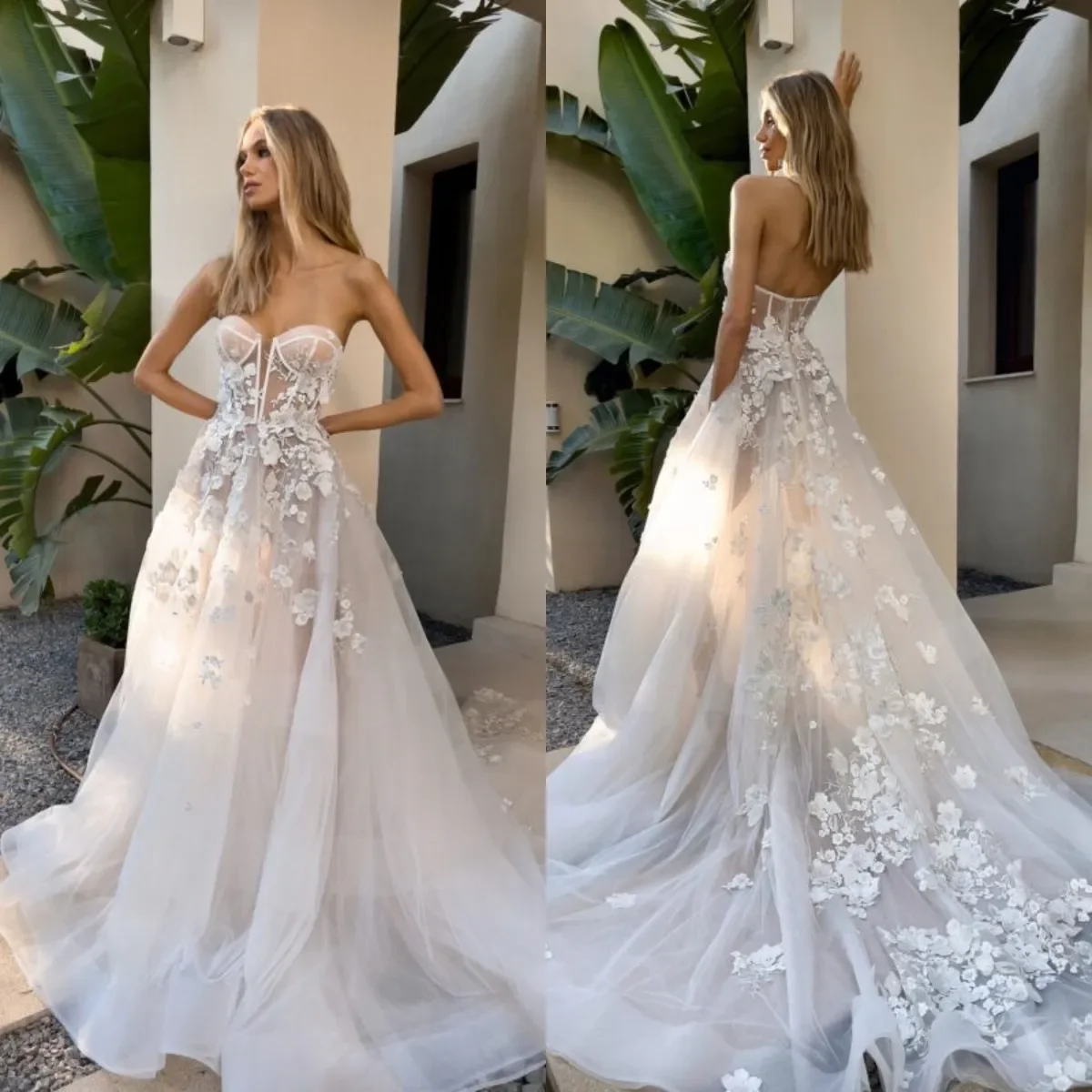 Vestido de novia elegante con apliques de línea a, prenda de lujo personalizada, Sexy, escote Corazón, Espalda descubierta, longitud hasta el suelo, boda romántica, fiesta nupcial