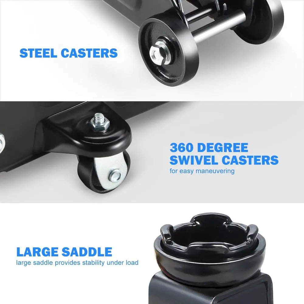 Martinetto idraulico da pavimento a basso profilo con capacità di 2 tonnellate, gamma di sollevamento 5.1-13, blu