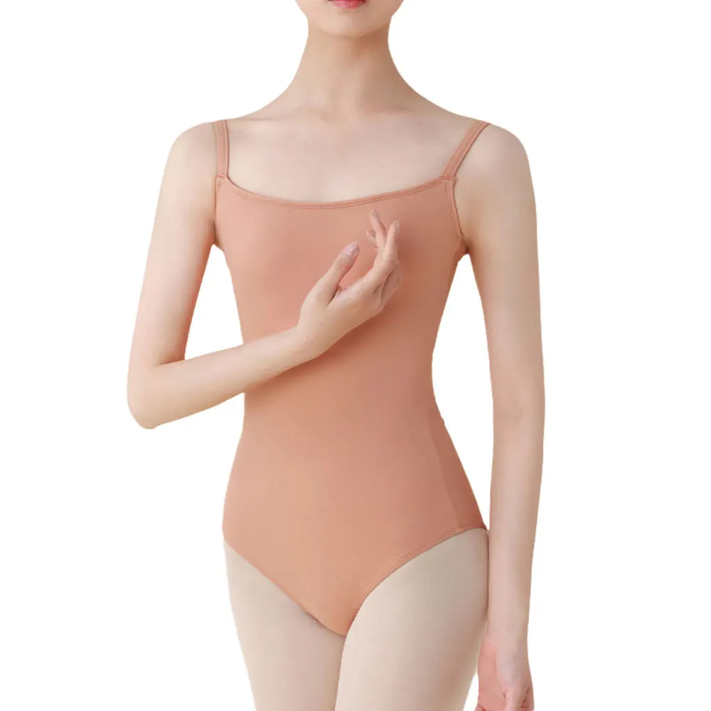 Ballet Costume Gymnastics Academy Basic Soft Peach Sling Performance Dress Dance Yoga Bodysuit