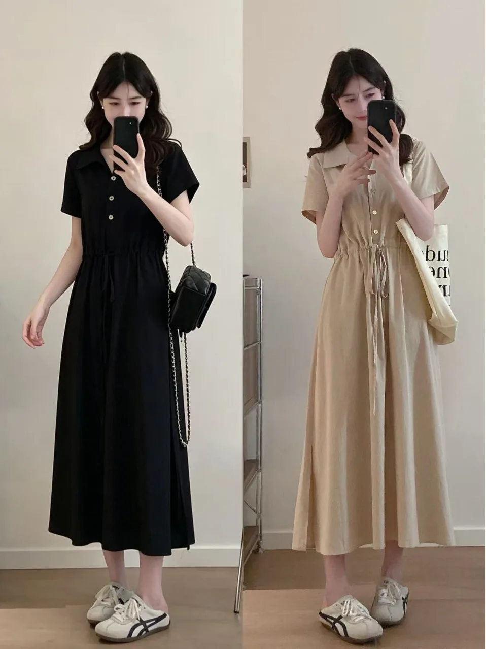 

Summer 2026 Casual Fashion plus Size Women's Dress Waist Cinched Split A-Line Skirt Short Sleeve Comfortable Breathable Korea...