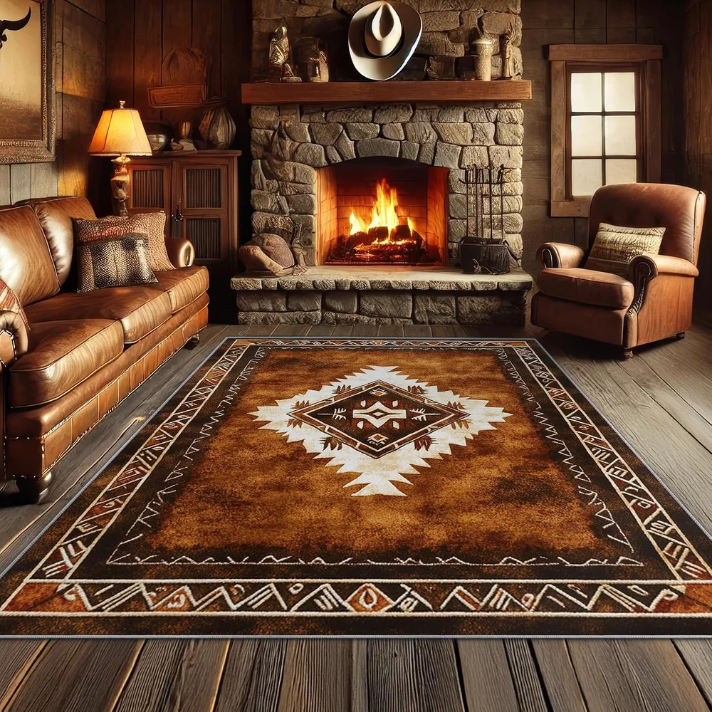 8x12 Extra Large Brown Aztec Navajo Tribal Geometric Area Rug Washable Non Slip Carpet for Bohemian Farmhouse Home Decor