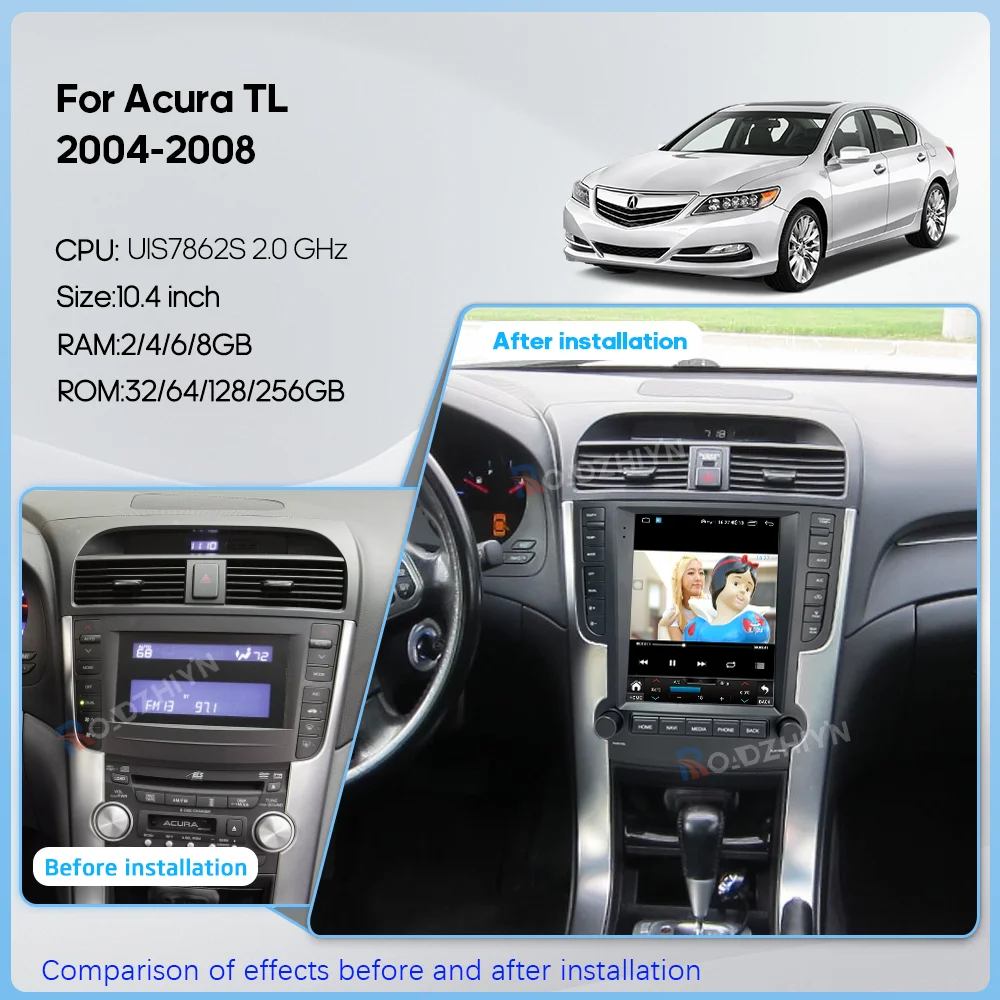 10.4inch Car Radio Multimedia Video Player For Acura TL 2004-2008 GPS Navigation Android13 Auto 8Core Carplay 4G WiFi 360camera