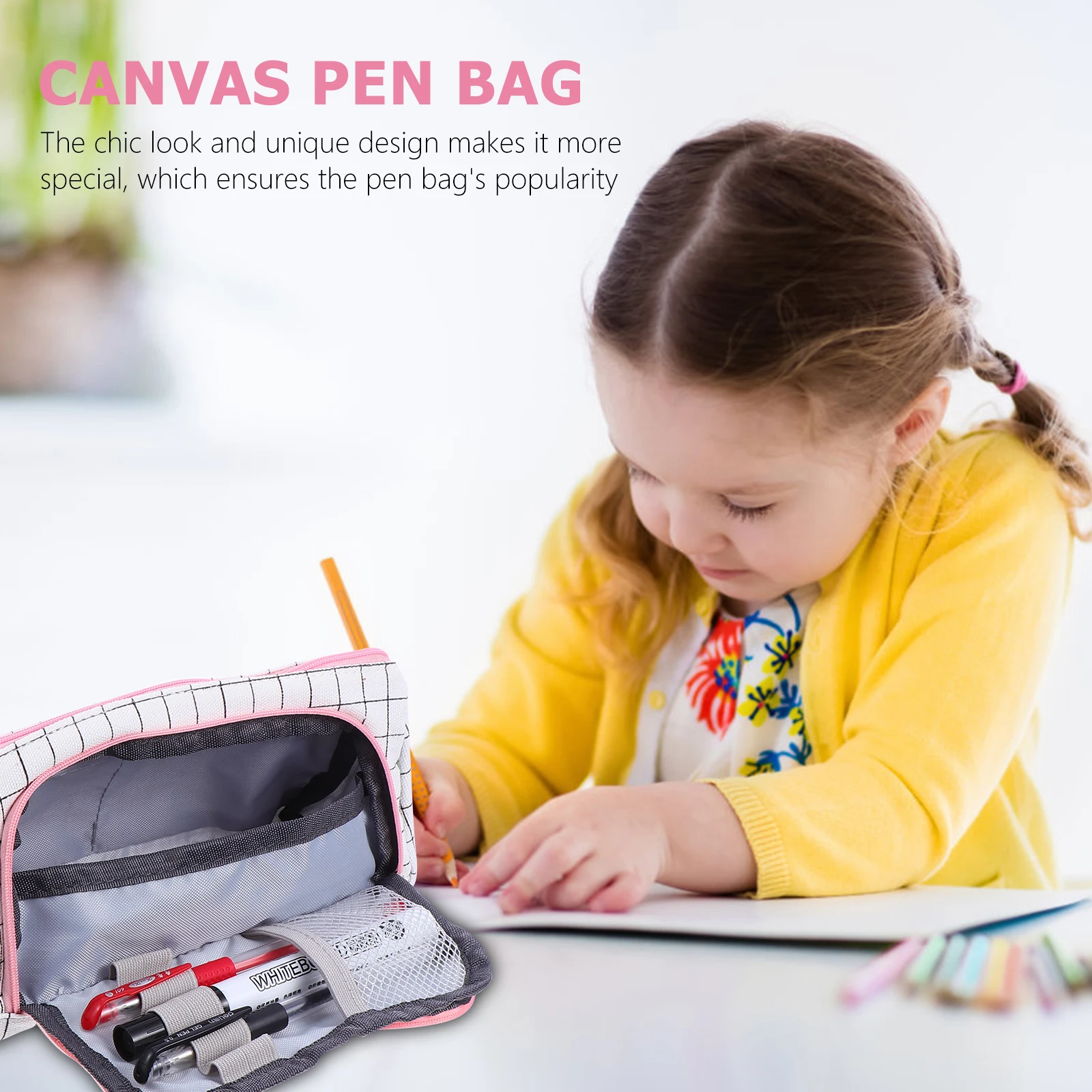 Large Capacity Pencil Case Handheld Bag Student Stationery Storage Pouch Canvas Zipper