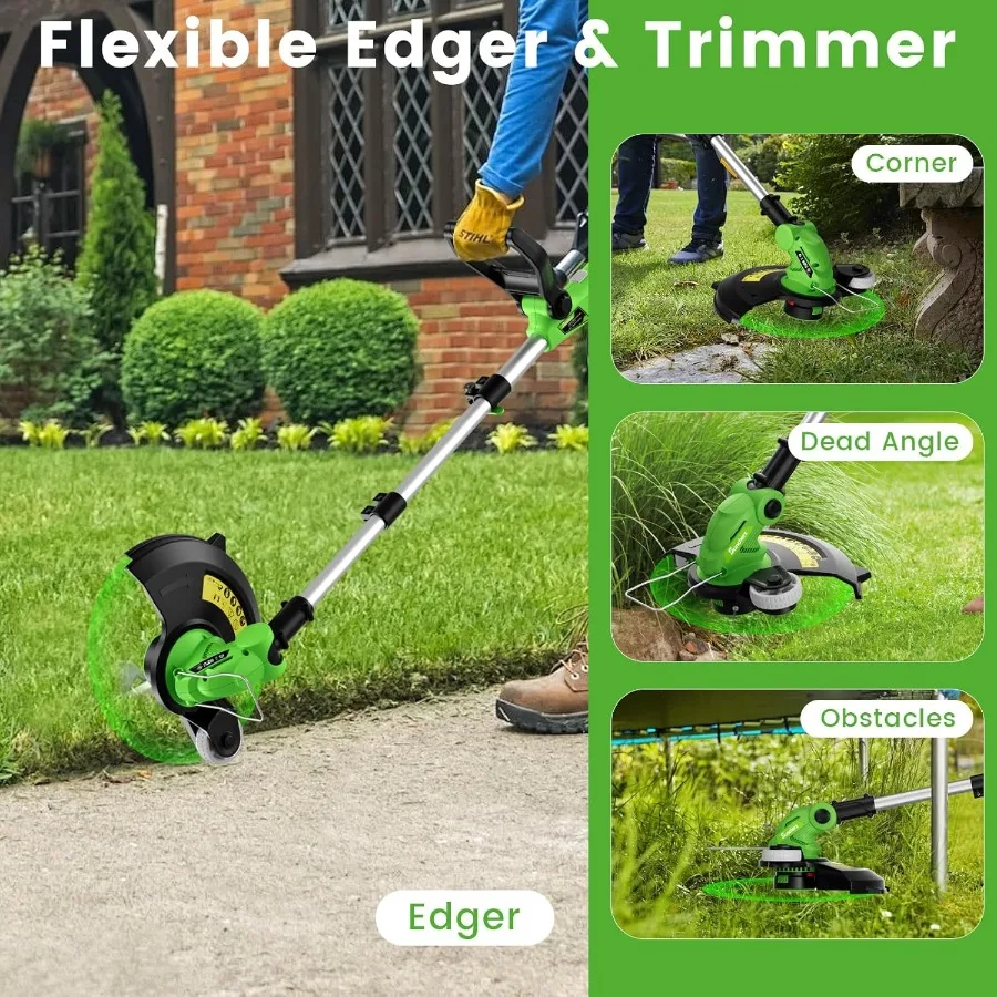 ماكينة تشذيب سلسلة لاسلكية 20 فولت 12 مع بطاريتين × 4.0 أمبير في الساعة وشاحن ماكينة تشذيب العشب الكهربائية التي تعمل بالبطارية للفناء والحديقة #3