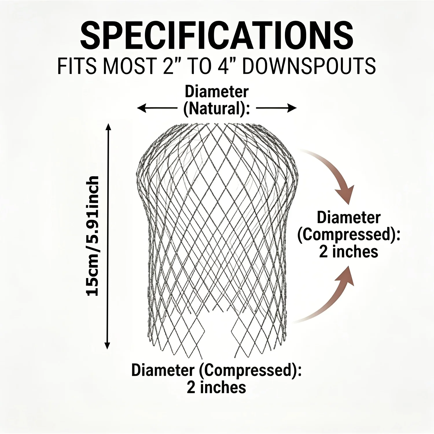 6-Pack Gutter Guards Downspout Filter, Expandable Gutter Strainer Screen, Flexible Wire Mesh Filter for 2 to 4 Inch Roof Pipes