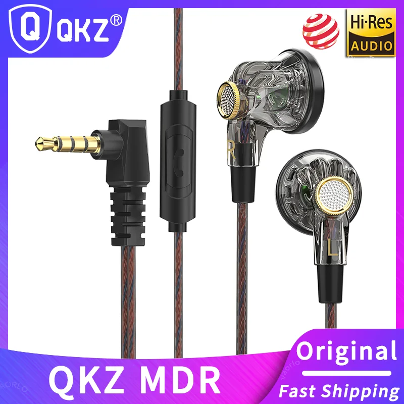 Original QKZ-MDR Wired Earphone HIFI Stereo Flat Headset With HD MIC 3.5mm AUX In-Ear Music Game Sports Headphones