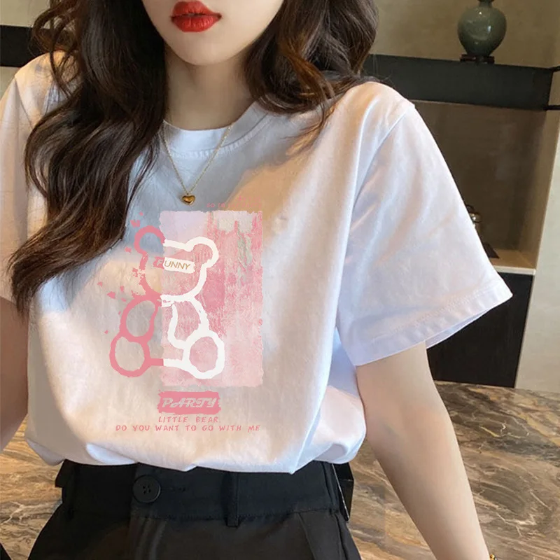 

2025 New Summer Cartoon Print T-shirt, Korean Fashion, Women's Top, Loose, Round Neck T-shirt, Women's Sleeve