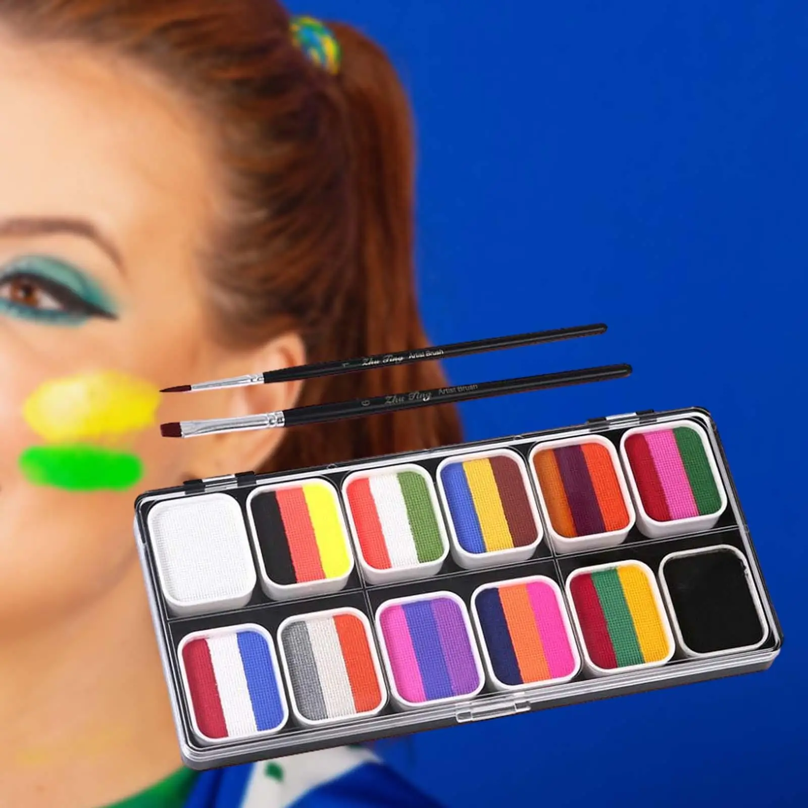 Face Body Paint Palette with 2 Brushes for Music Festival Cosplay Party