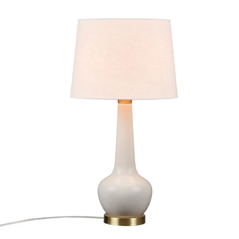 Ceramic Genie Table Lamp，Featuring teardrop-shaped silhouette and a cream tapered drum shade