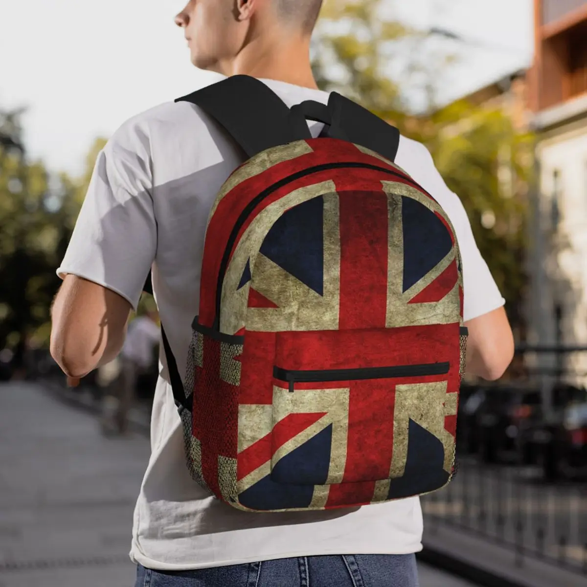 London Soldier Bus British Flag Pattern Student Backpack School Bag Hiking Travel Daypack for Men Women Bookbag Shoulder Bags view 6