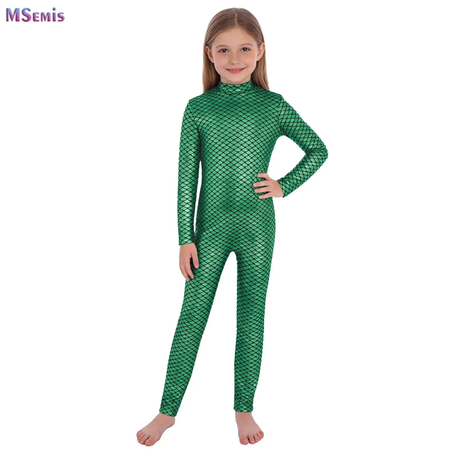 

Girls Gymnastic Jumpsuit Leotards Long Sleeve Mermaid Unitard Sparkly Tumbling Ballet Dance Full Leotards for Kids 6-16 Years