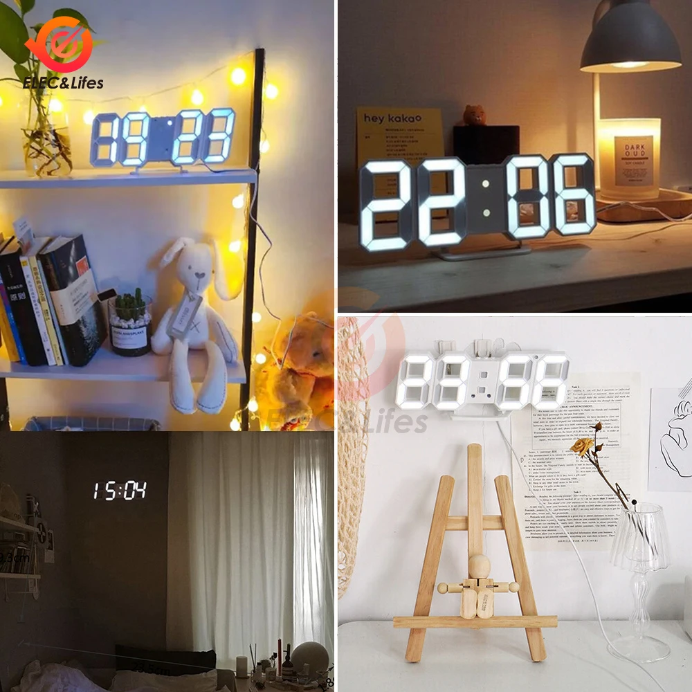 3D LED Digital Clock Luminous Fashion Wall Clock Multifunctional Creative USB Plug in Electronic Clock Home Decoration