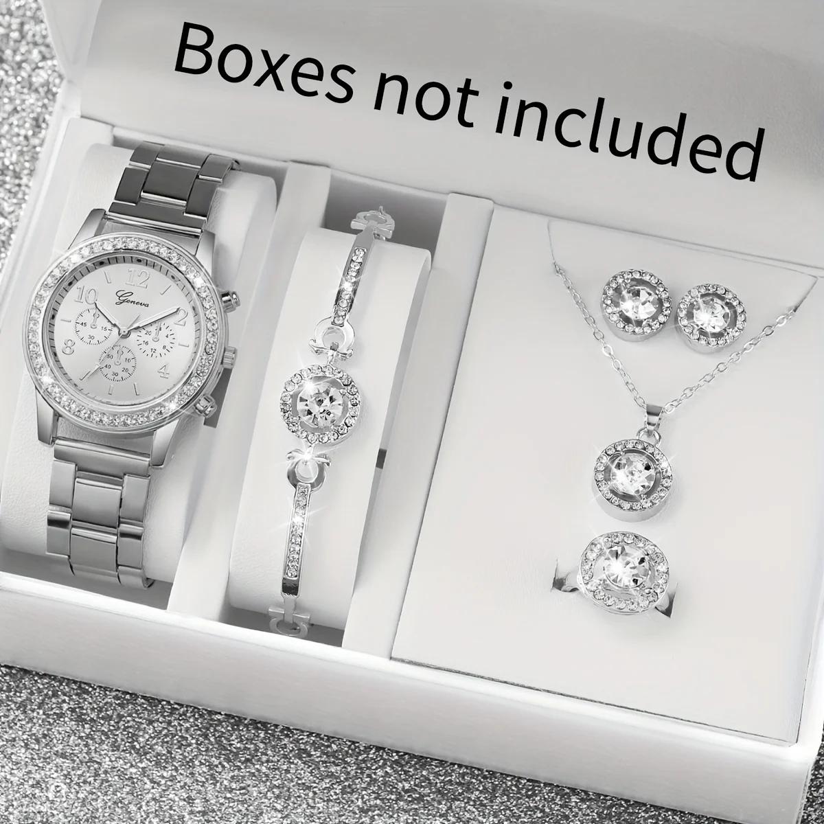 6pcs/set Women\'s Watch Luxury Rhinestone Quartz Watch Shiny Fashion Analog Wrist Watch & Jewelry Set, Gift For Mom Her