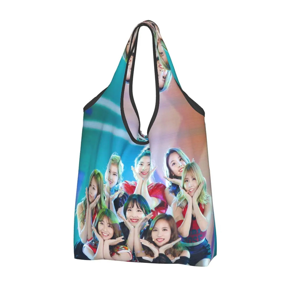 Fun Kpop Singer Twice Girls Portable Tote Shopping Bags Large Capacity Shopper Bag Grocery Handbag Shoulder Bag