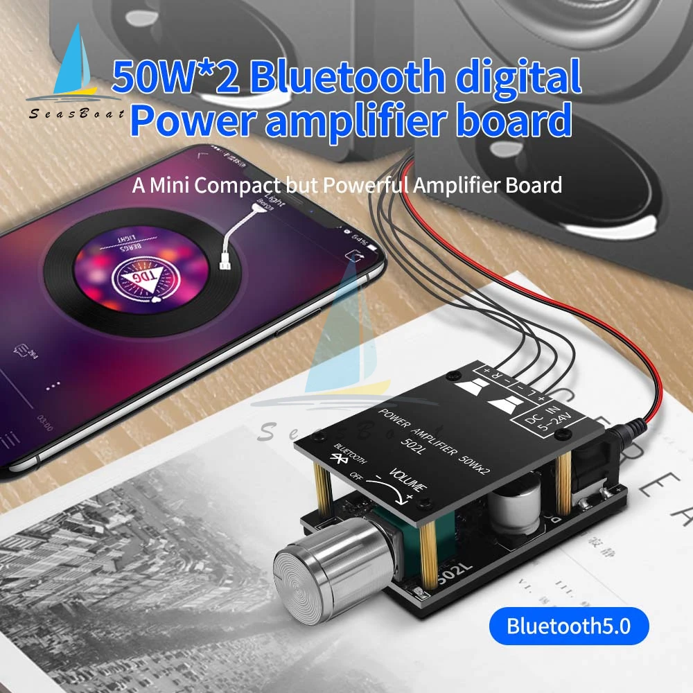 502L MINI 50Wx2 Bluetooth 5.0 Wireless Audio Digital Power Amplifier Stereo Board Bluetooth Amp Amplificador DC 5-24V