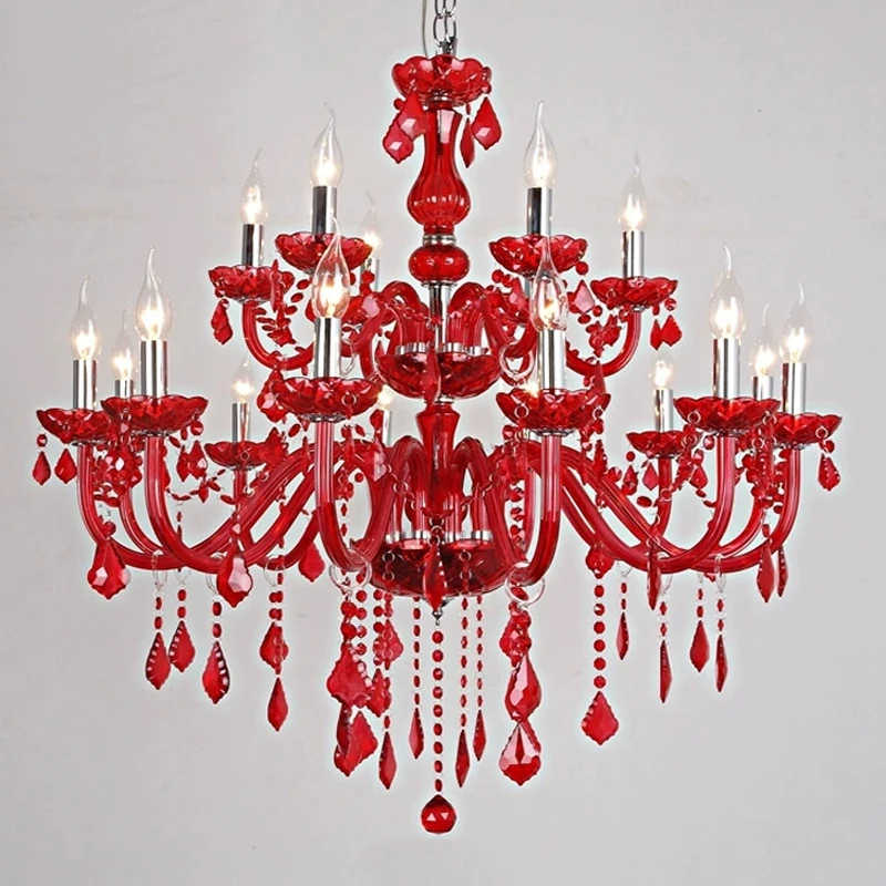 French Banquet Hall Red Crystal Chandelier Crystal Candle Lantern Wedding Room Home Pendant Light Modern Hotel Lighting Fixtures