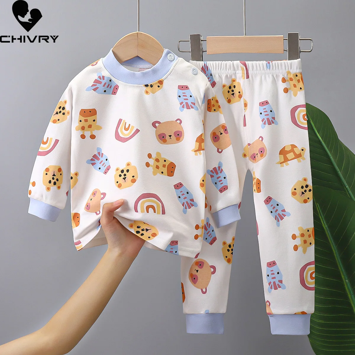 New 2023 Kids Boys Girls Pajamas Cartoon Long Sleeve Cute T-Shirt Tops with Pants Toddler Baby Autumn Sleeping Clothes Sets