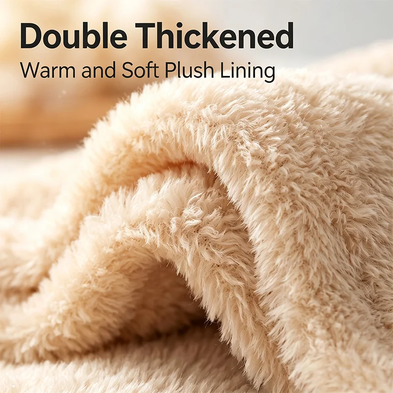 Closed Toe Fluffy Plush Slippers, Winter Non-Slip Warm Fleece Lined Indoor Couple House Shoes