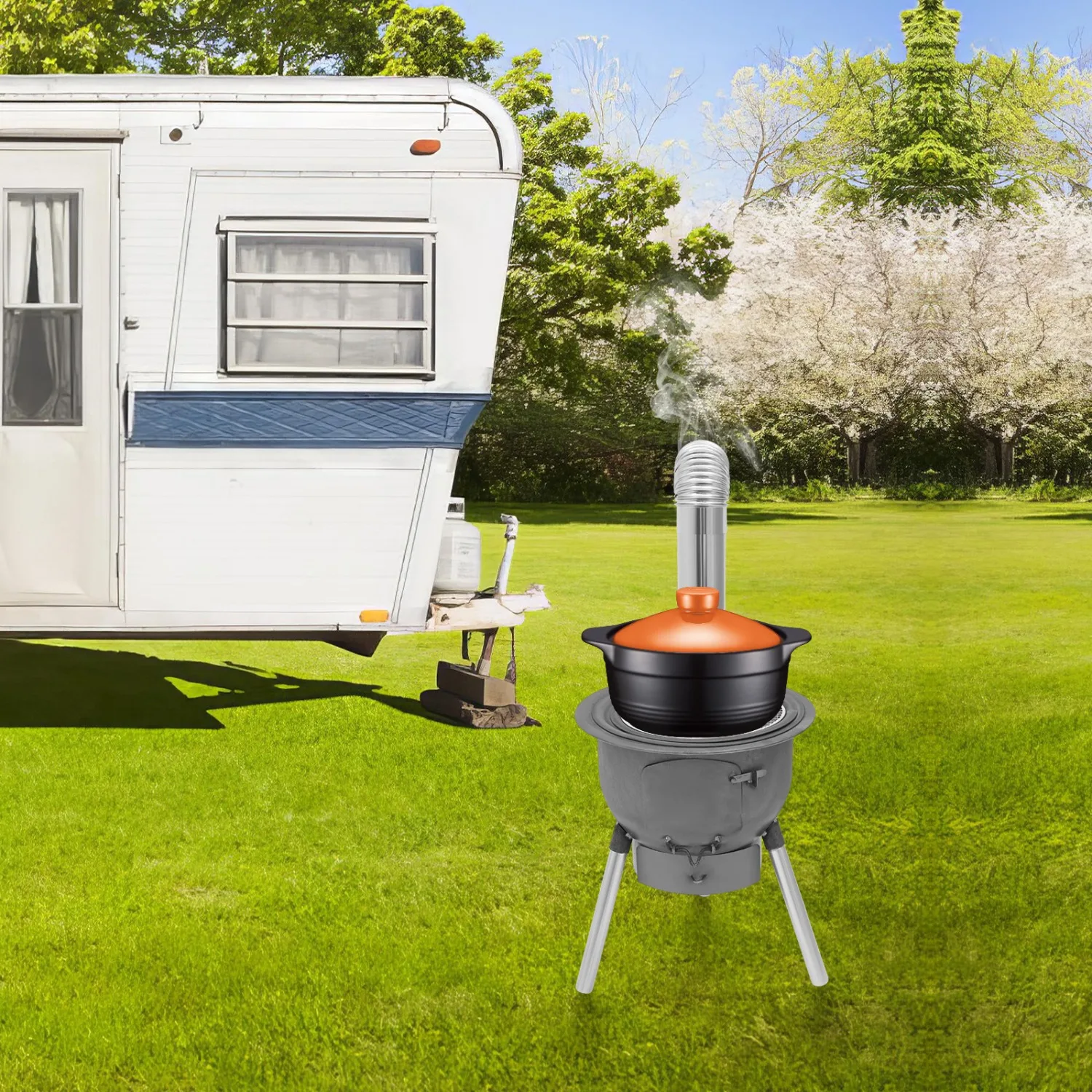 

Wood Burning Stove, Outdoor Cooking Wood Stove Outdoor Camping Barbecue Stove With BBQ Griddle and 3 Size Rings