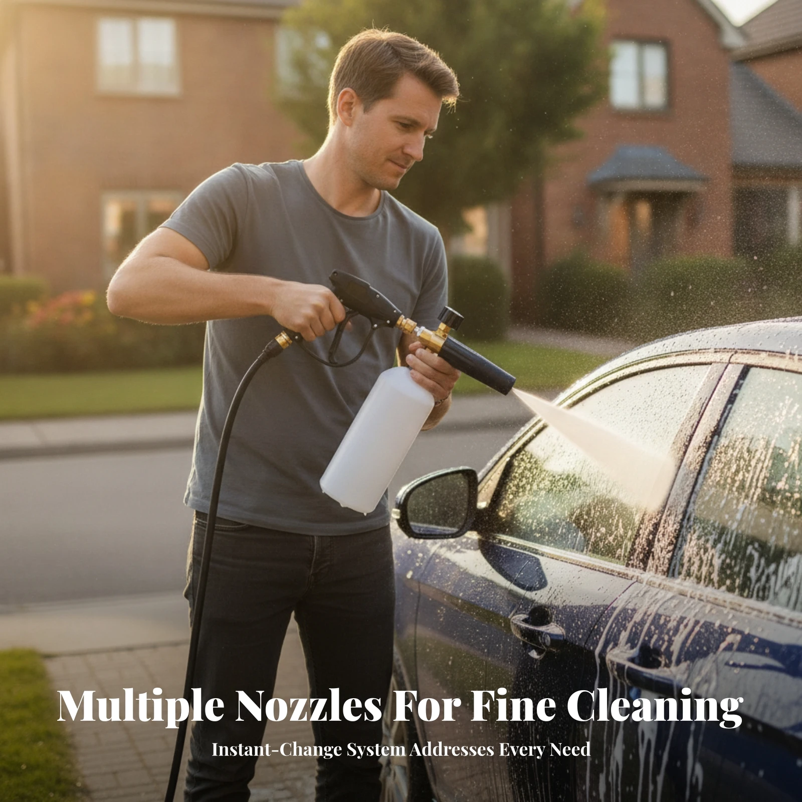 Car Wash Spray with Hose Versatile Pressure Washer with Nozzle Set Sprayer Reinforced Corrosion-Resistant for Driveways
