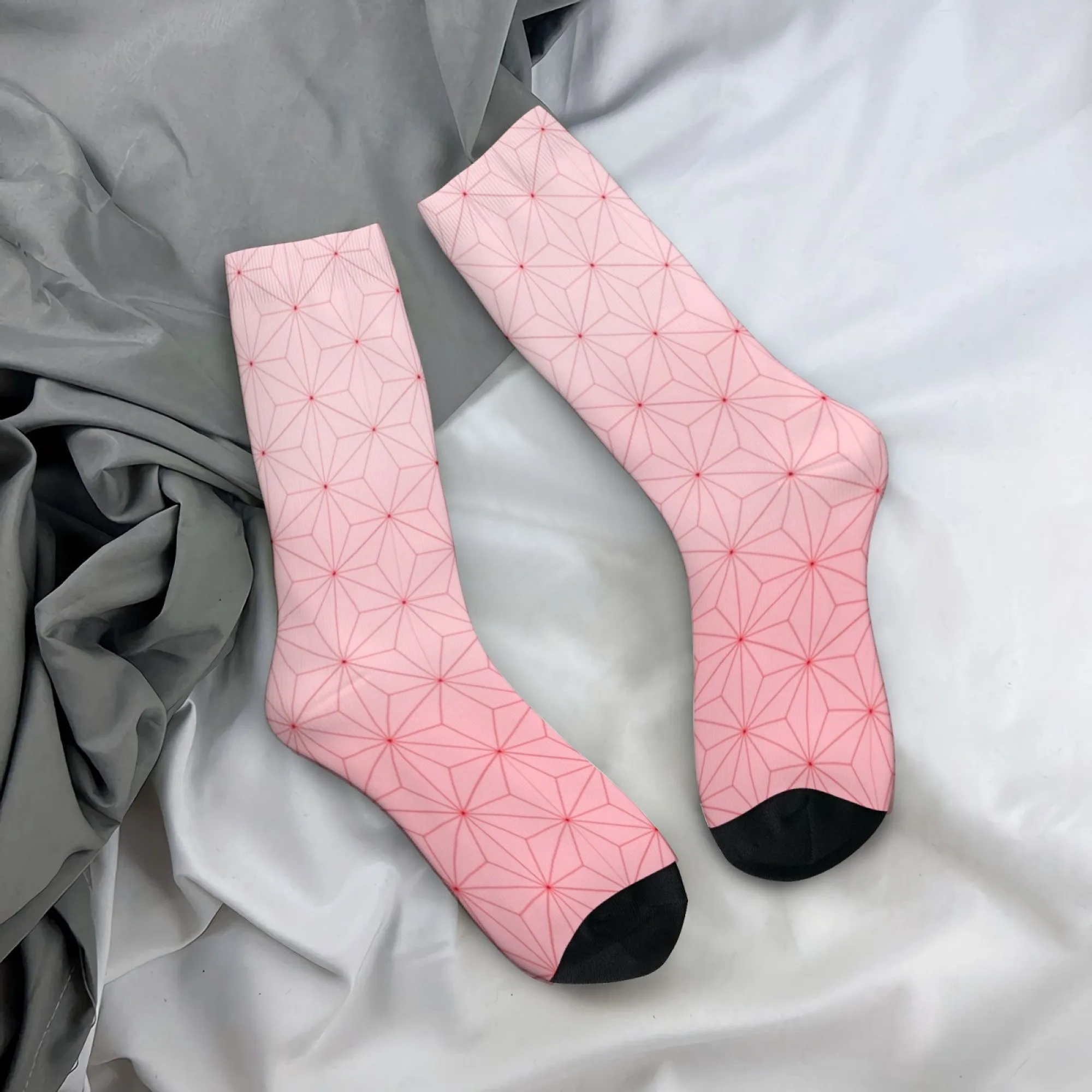 Pink Geometric Socks Non Slip Elastic Breathable Men's Socks Suitable Travel Casual Running Retro Trendy Novel Compression Socks