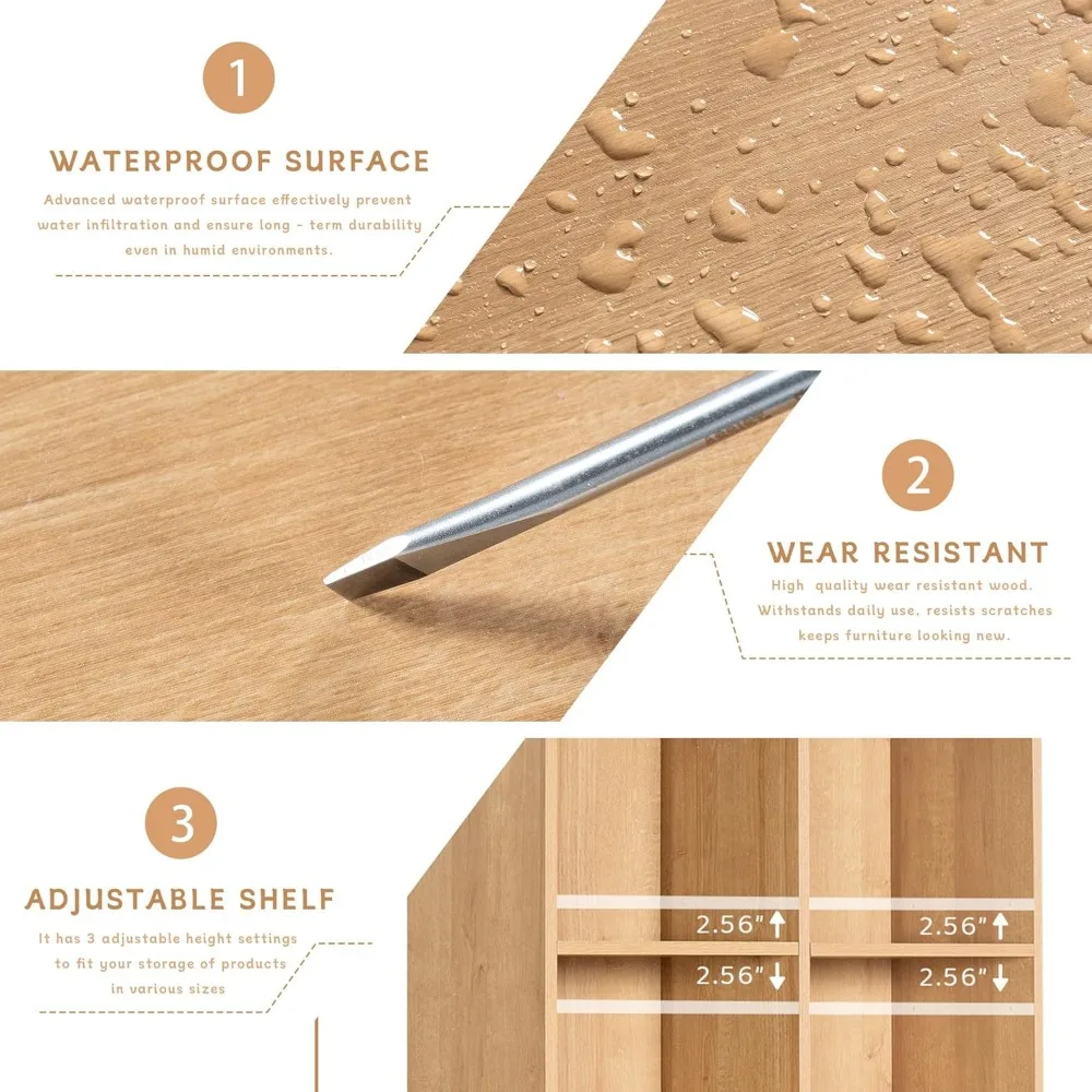 Estante de madeira ajustável de 4 camadas estilo fazenda com portas, armário de armazenamento para sala de estar, escritório, cozinha